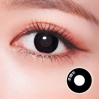 Close-up of Intense Black Crazy Lens, offering a bold black-out effect for dramatic cosplay or Halloween looks