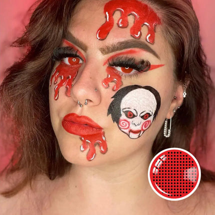 Red Screen Round Mesh Halloween Lens - HoneyColor