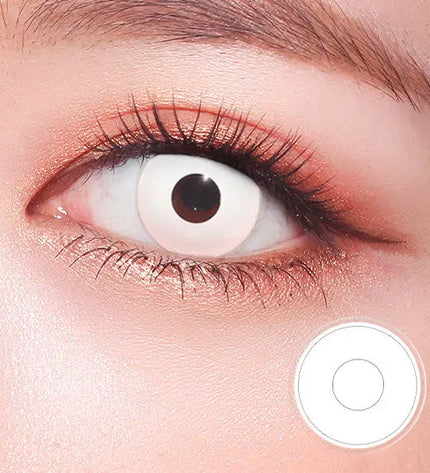 Close-up of Intense White Crazy Lens from HoneyColor, a striking white-out effect for Halloween or cosplay