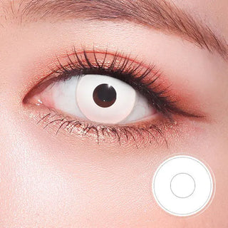 Close-up of Intense White Crazy Lens from HoneyColor, a striking white-out effect for Halloween or cosplay